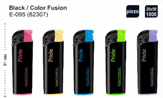Зажигалка "Pride" Е-095 Black / Color Fusion 50шт * 20бл (82307)