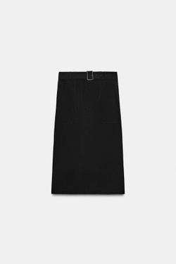 ZARA ЮБКА МИДИ КАРГО С РЕМНЕМ — ZW COLLECTION, ЧЕРНЫЙ