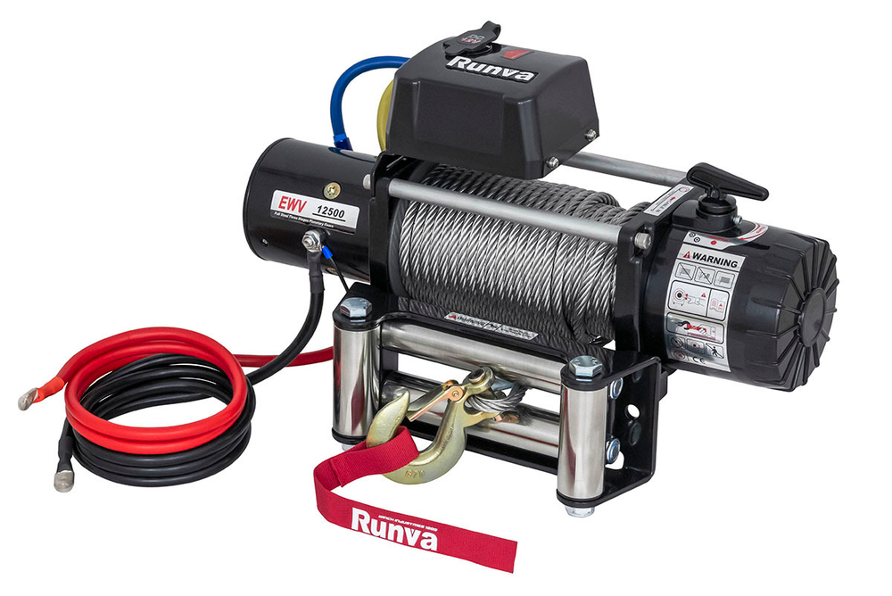 Лебёдка электрическая 12V Runva 12500 lbs 5670 кг (стальной трос)