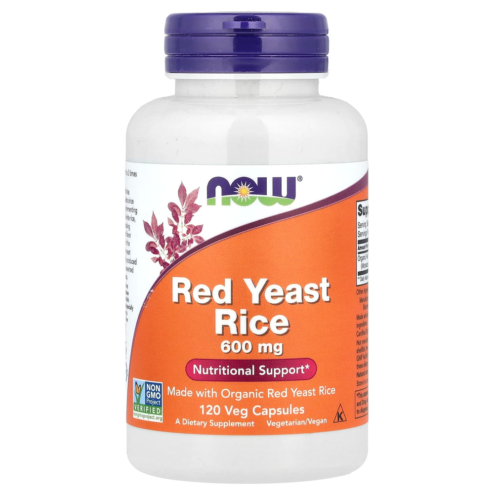 NOW Foods, красный ферментированный рис, 600 мг, 120 растительных капсул