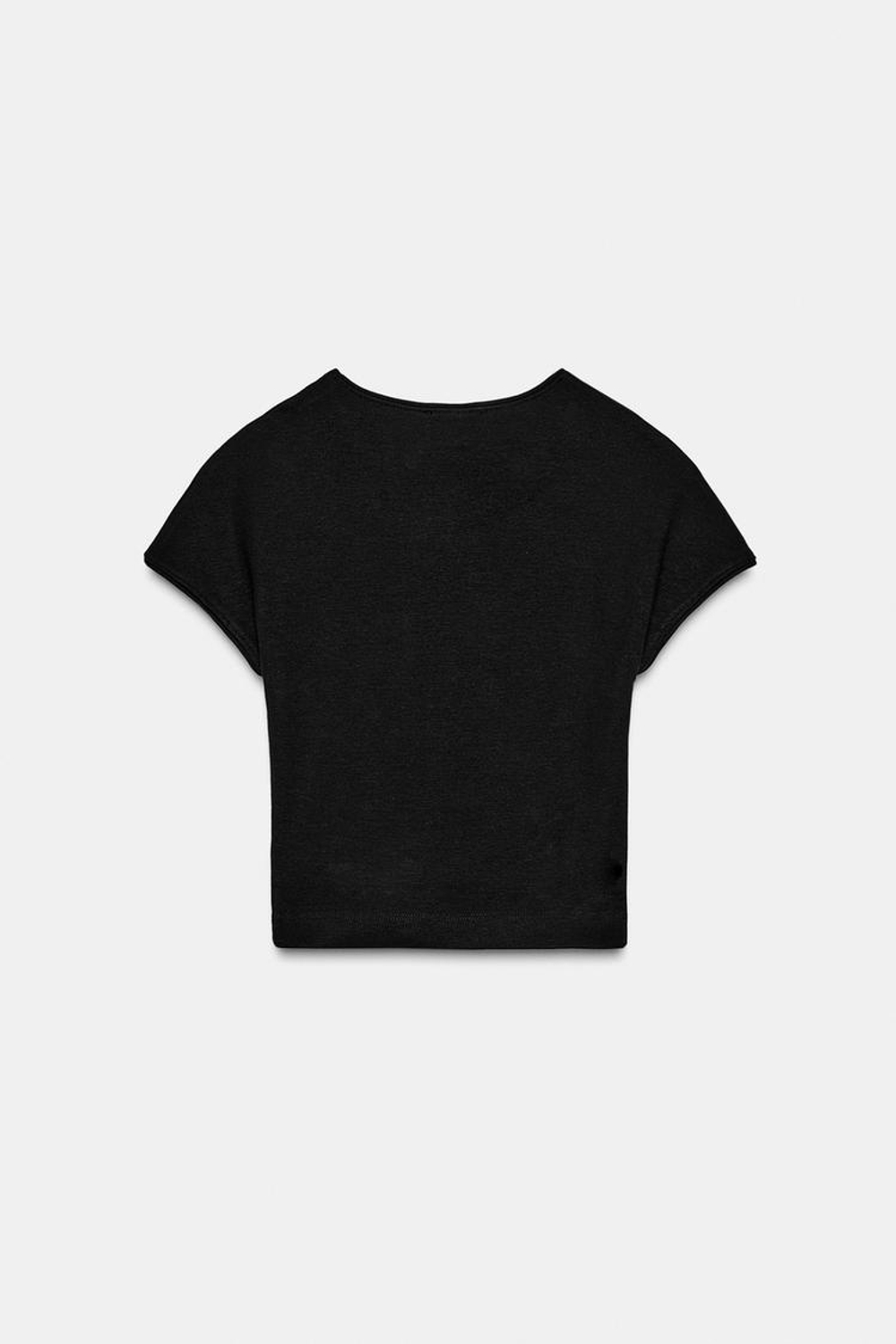 ZARA УКОРОЧЕННАЯ ФУТБОЛКА С КОРОТКИМИ РУКАВАМИ, ЧЕРНЫЙ