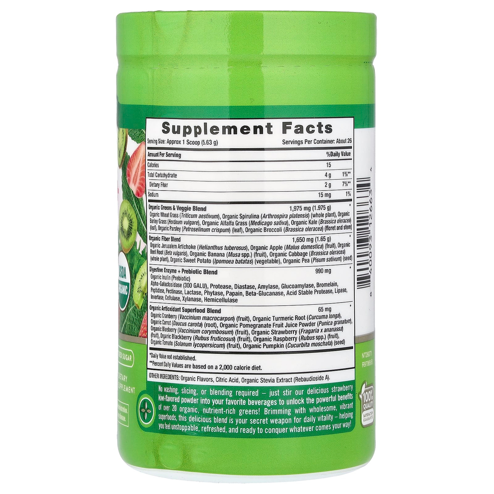 Nature's Truth, Organic Greens+, органическая зелень, с клубникой и киви, 147 г (5,18 унции)