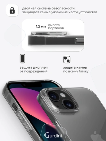 Чехол накладка iPhone 13 mini 5.4" Gurdini силикон Ultra Twin 1 mm прозрачный