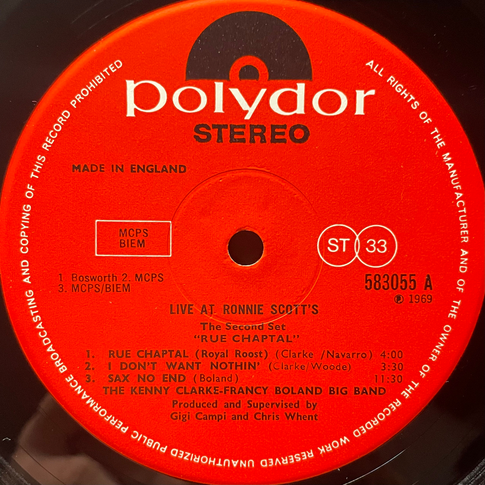 Kenny Clarke Francy Boland And The Band ‎– Live At Ronnie's ; Album 2 ; Rue Chaptal (Англия 1969г.)