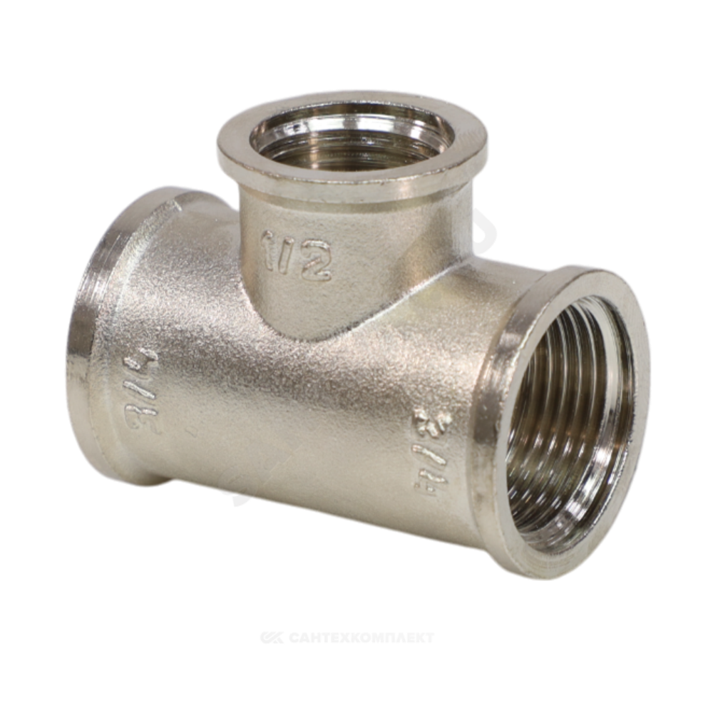 Тройник латунь никель переходной Ду 25х20х25 (1"х3/4"х1") ВР VALFEX VF.750.N.100.034.100