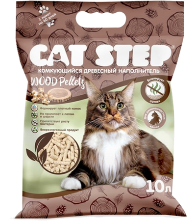 Cat Step комкующийся растительный Wood Pellets 10 л