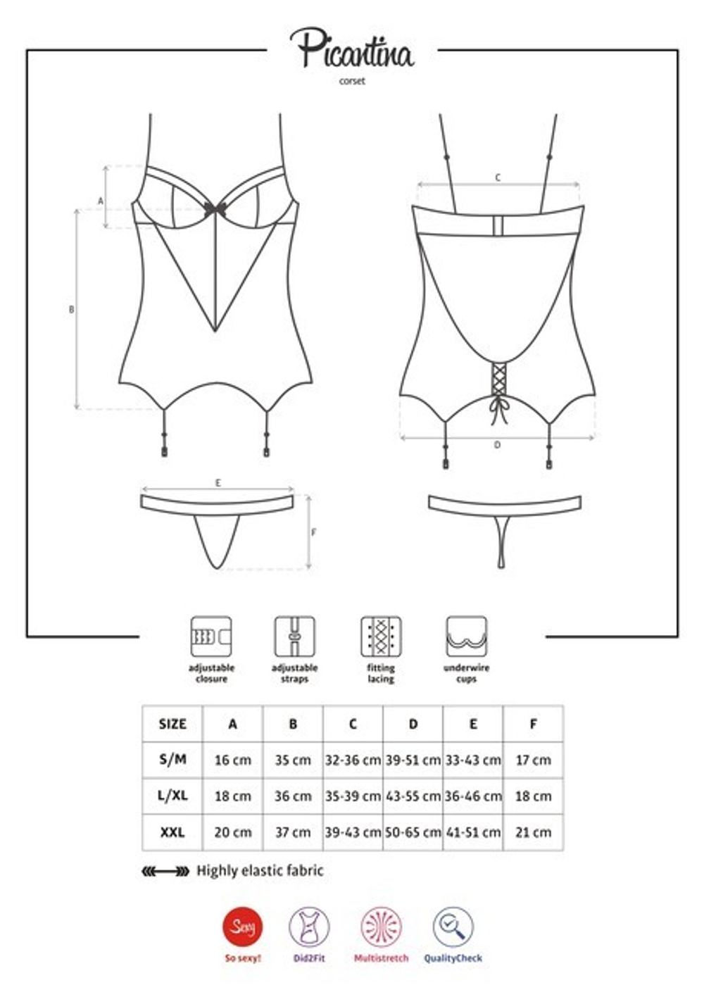Черное ками кружевное Picantina Corset SM (42-44) (Цвет: черный)