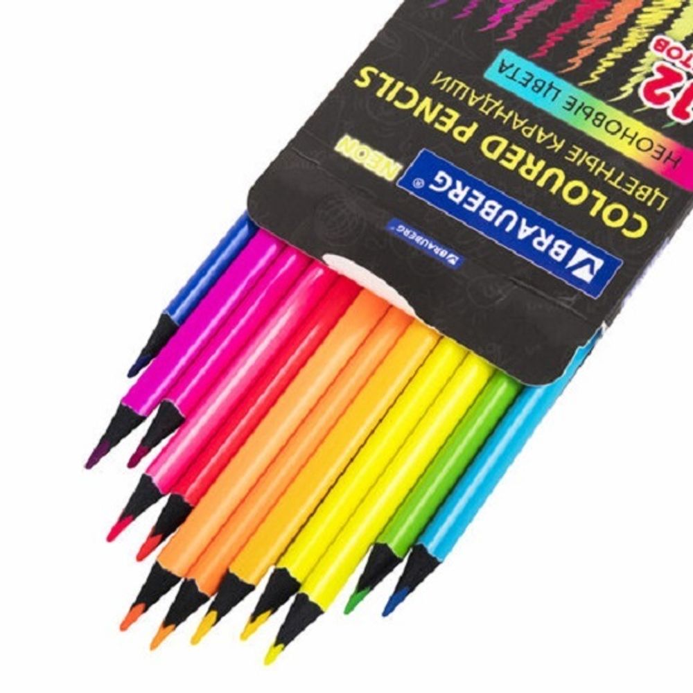Карандаши цветные трехгранные 12цв. Brauberg Neon, черное дерево