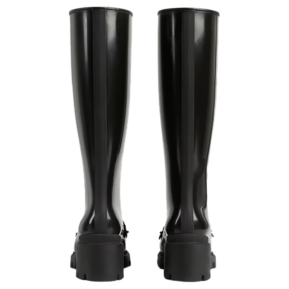 GUCCI Horsebit Knee High Boot Black Rubber Women"s