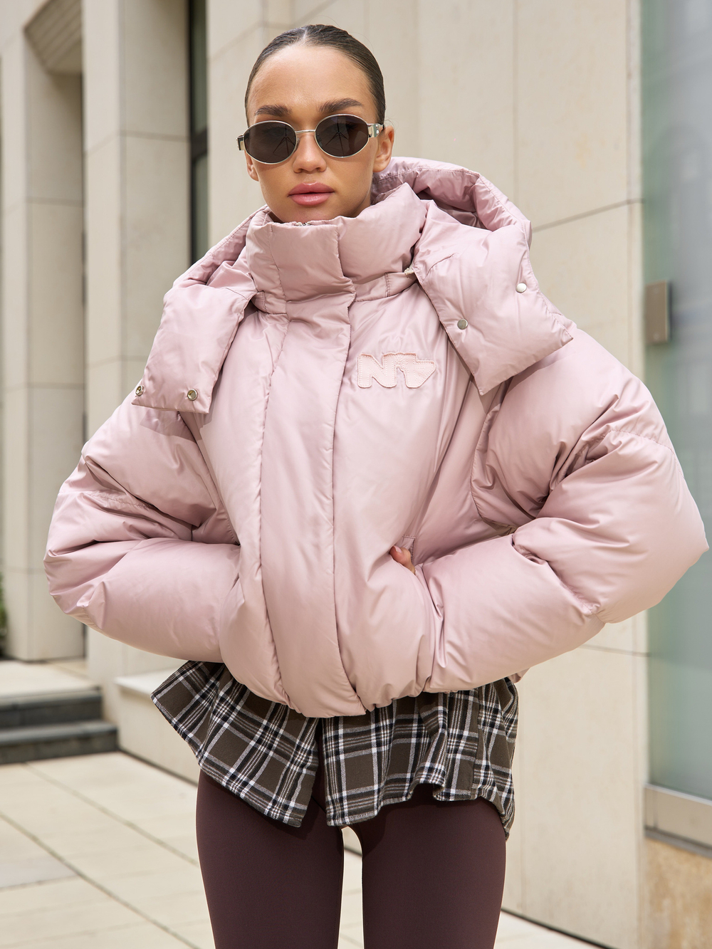 MINI пуховик с объемным капюшоном, NUDE PINK 🌸