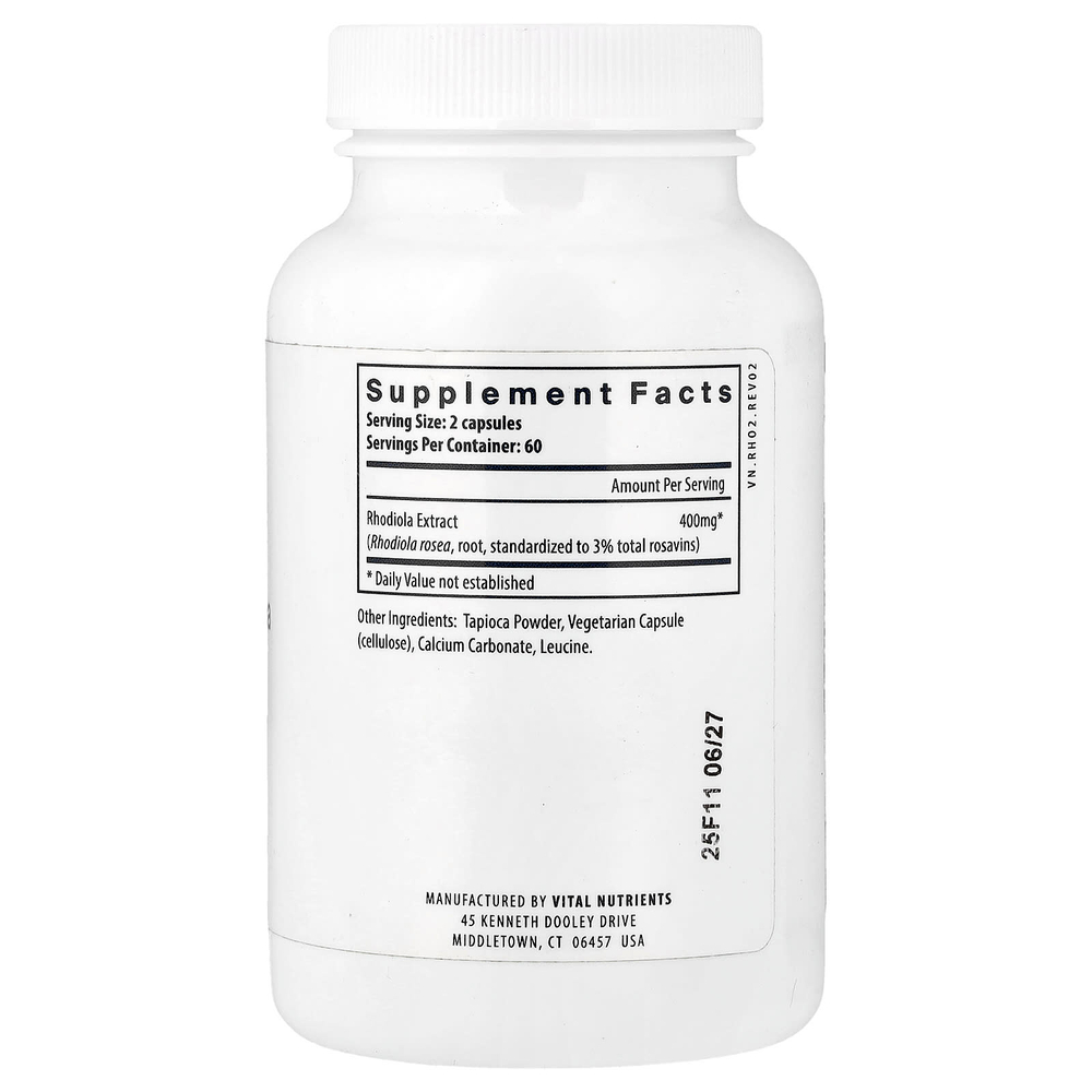 Vital Nutrients, Родиола розовая, 120 веганских капсул (200 мг на капсулу)