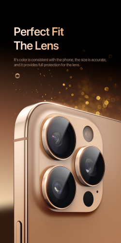 Защитное стекло на камеры с золотистыми (Desert Titanium) рамками из алюминия для iPhone 16 Pro и 16 Pro Max, серия HAWK Series Camera Lens Protector