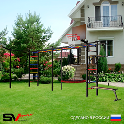 Уличная шведская стенка Sv Sport рукоход х 2 с комплектом турник прямой У52733.2К (Турник/Брусья/Стойка/Скамья/Гнездо 115см/Щит баскет/Кронш бокс)