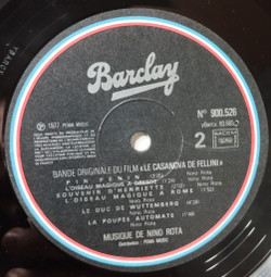 Винтажная виниловая пластинка LP Nino Rota Казанова Федерико Феллини Le Casanova De Federico Fellini (Bande Originale Du Film) (France 1977)