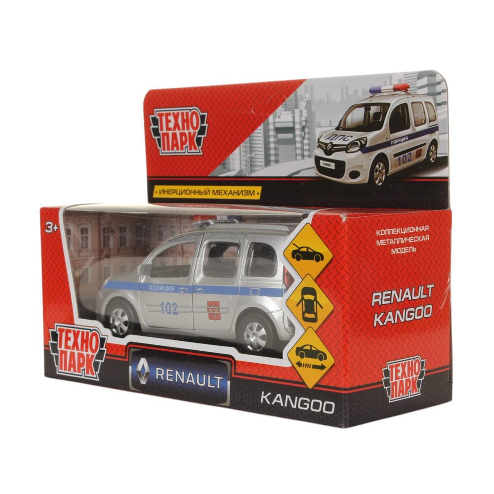 Модель ин. мет. "Renault Kangoo. Полиция" 12см, двери, баг, коробка KANGOO-P (Технопарк)