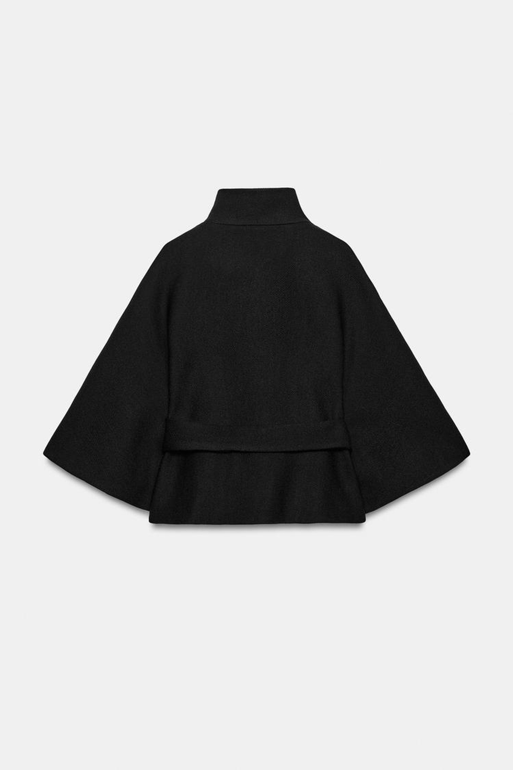 ZARA ПАЛЬТО-НАКИДКА ИЗ ШЕРСТЯНОЙ ТКАНИ С ПОЯСОМ, ЧЕРНЫЙ