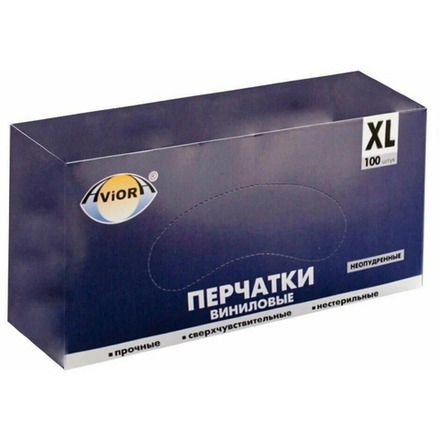 Перчатки виниловые Авиора (неопудр.одноразов.) размер XL 10/100