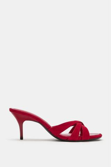 ZARA КОЖАНЫЕ БОСОНОЖКИ НА КАБЛУКЕ, КРАСНЫЙ