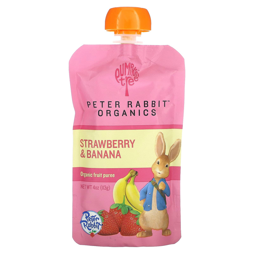 Pumpkin Tree Organics, Peter Rabbit Organics, органическое фруктовое пюре, клубника и банан, 113 г (4 унции)