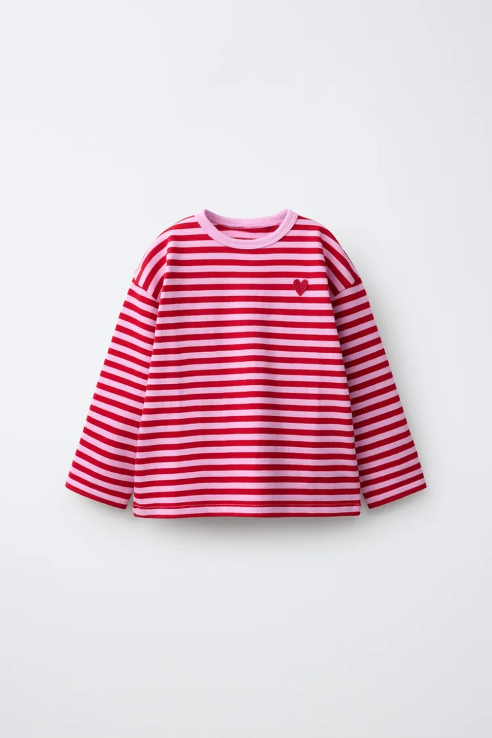 ZARA ЛОНГСЛИВ В ПОЛОСКУ С ВЫШИВКОЙ «СЕРДЦЕ», РОЗОВЫЙ