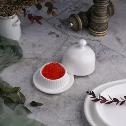 Масленка икорница 30 мл d 8,8 см h8 см с крышкой белая фарфор NEW P.L. Proff Cuisine [1]