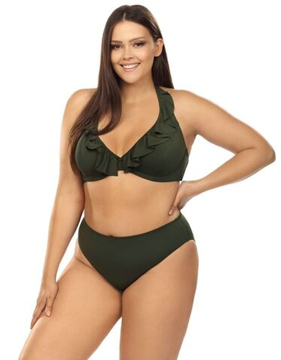 Игривый купальник plus size с оборкой на лифе (Размер: 80F/40) (Цвет: хаки)