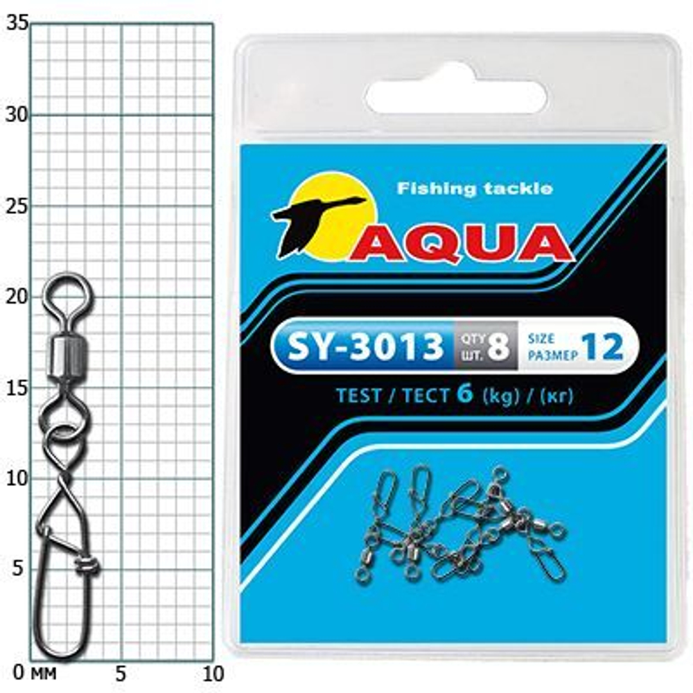 Карабин с вертлюгом для рыбалки AQUA SY-3013 №04 (упк. 8 шт.)