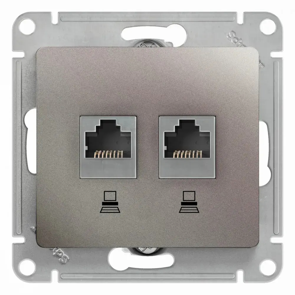 GLOSSA РОЗЕТКА двойная компьютерная RJ45+RJ45 кат. 5e, механизм, ПЛАТИНА