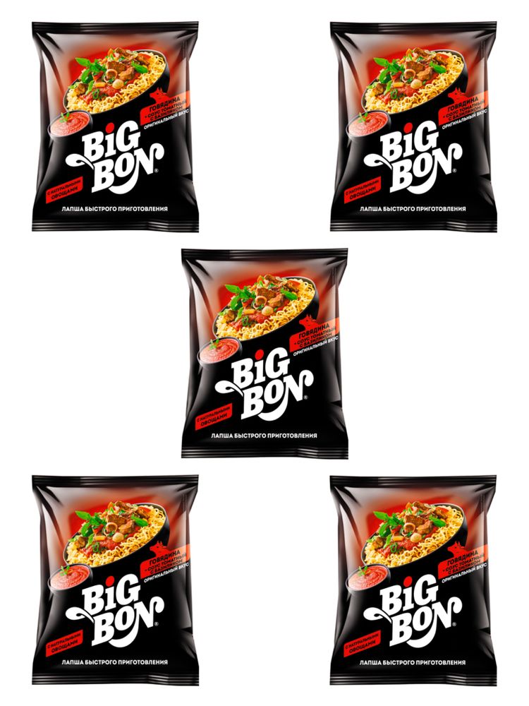 Лапша Big Bon Говядина в томате с базиликом 75 г x 5 шт