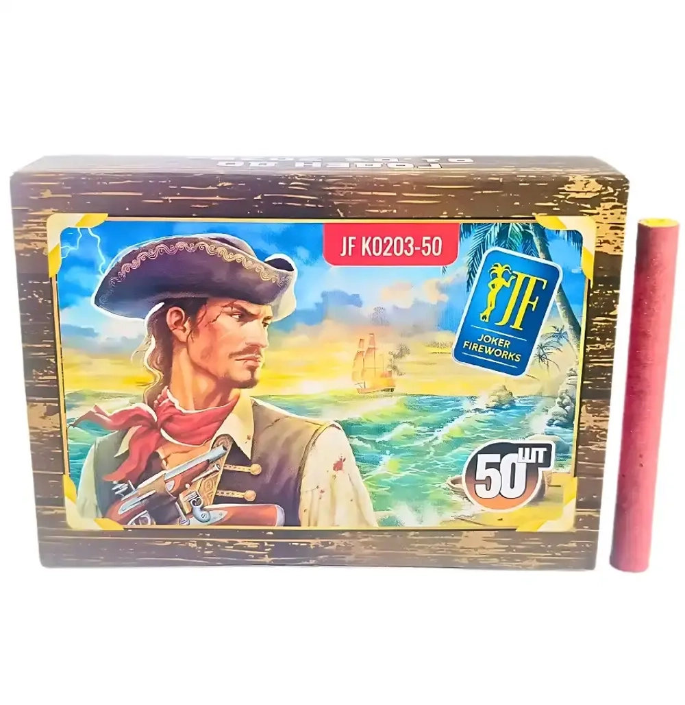JF K0203-50: Тёрочные петарды JF K0203-50 (50 штук) от Joker Fireworks — громкое и яркое дополнение к любому празднику.