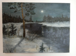 Картина "Зимний вечер". Масло.Кисти.Холст на подрамнике. Масло.31x41 см.Кисти Войтович Н.
