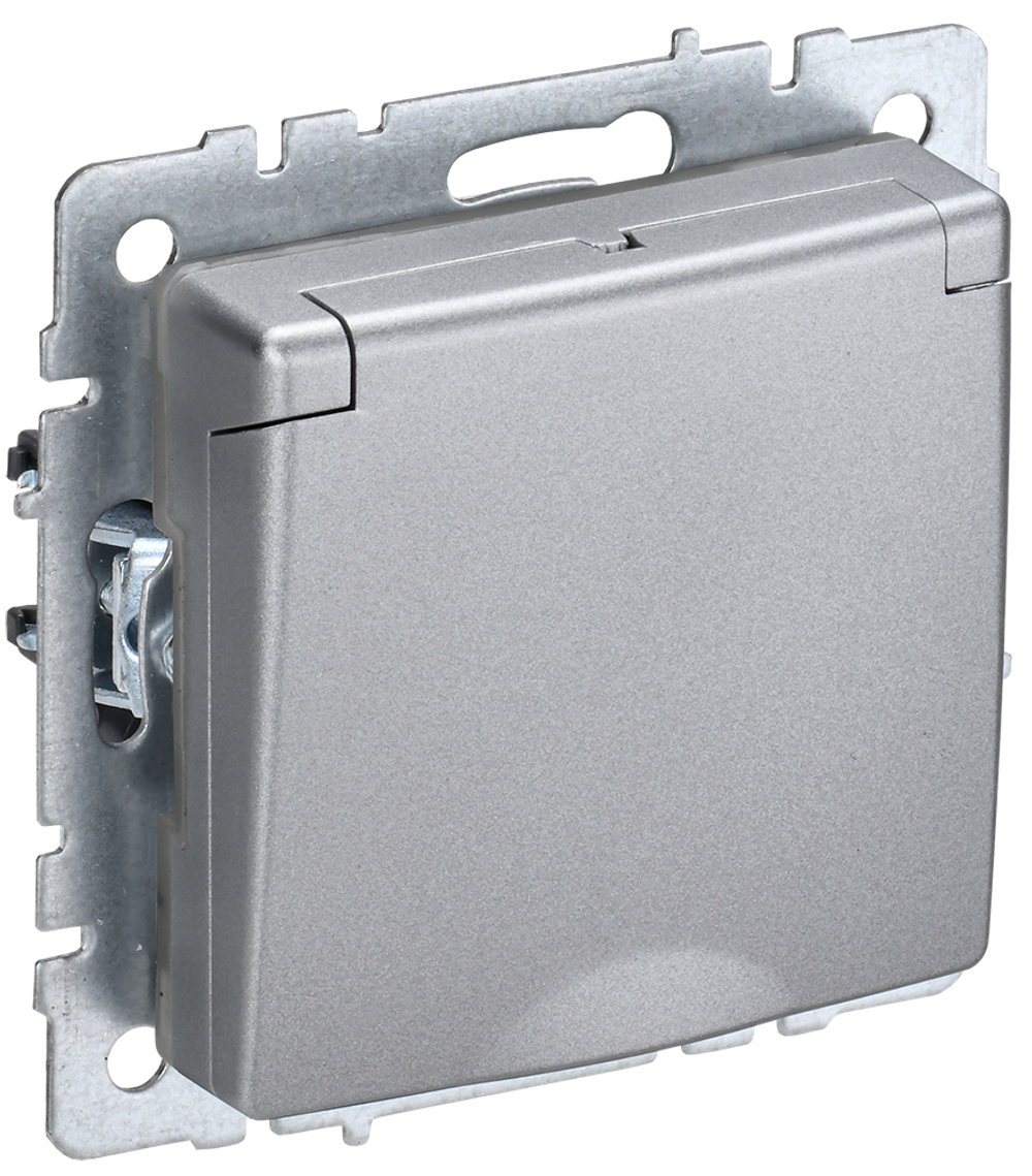 BRITE Розетка 1-местная с заземлением с защитными шторками и крышкой 16А IP20 РСбш10-3-БрА алюминий IEK
