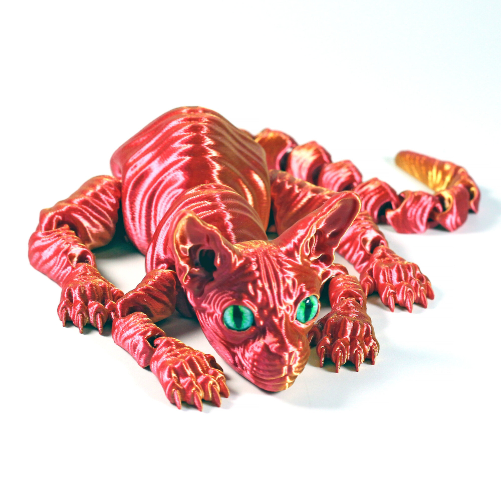 Уценка! Подвижный кот Сфинкс, игрушка антистресс, красный с золотым, 3D дефект