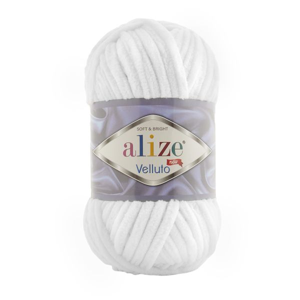 Пряжа Alize (Ализе) Velluto / уп.5 мот. по 100 г, 68м, 055 белый A
