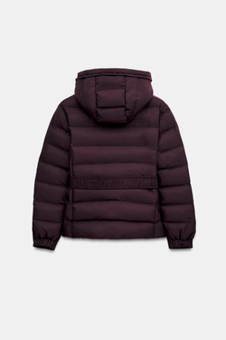ZARA КОРОТКИЙ ВЕТРОЗАЩИТНЫЙ НЕПРОМОКАЕМЫЙ АНОРАК С КАПЮШОНОМ, БАКЛАЖАННЫЙ