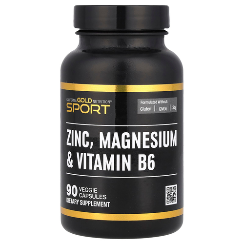 California Gold Nutrition, Sport, цинк, магний и витамин B6, 90 растительных капсул