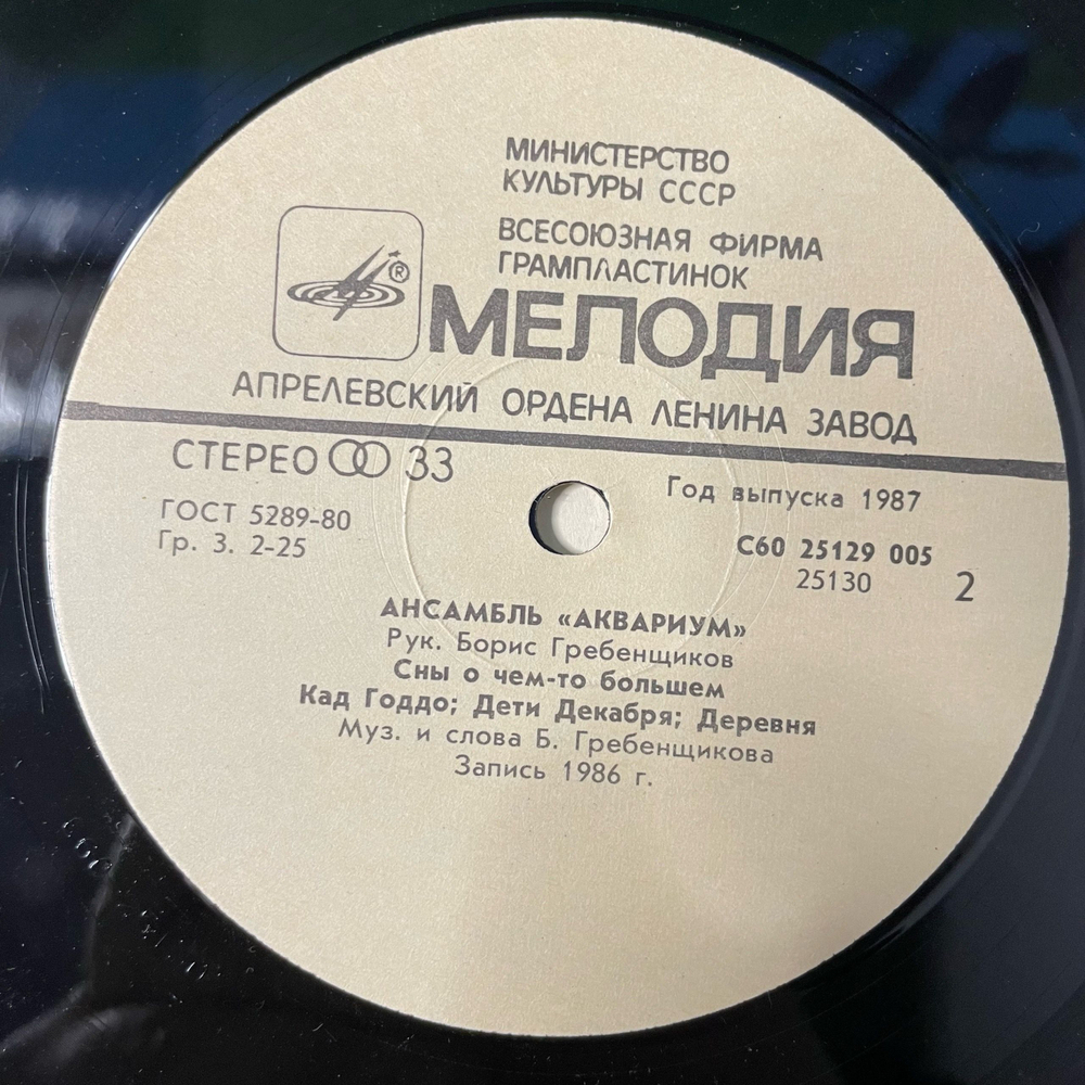 Винтажная виниловая пластинка LP Ансамбль Аквариум (СССР 1987)