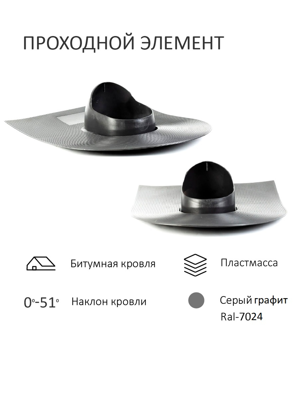 Комплект вентиляции: Вентиляционный выход изолированный Vilpe D160/225 утепленный высота H=700 мм, проходной элемент для битумной кровли, колпак Ø 230 мм, серый графит