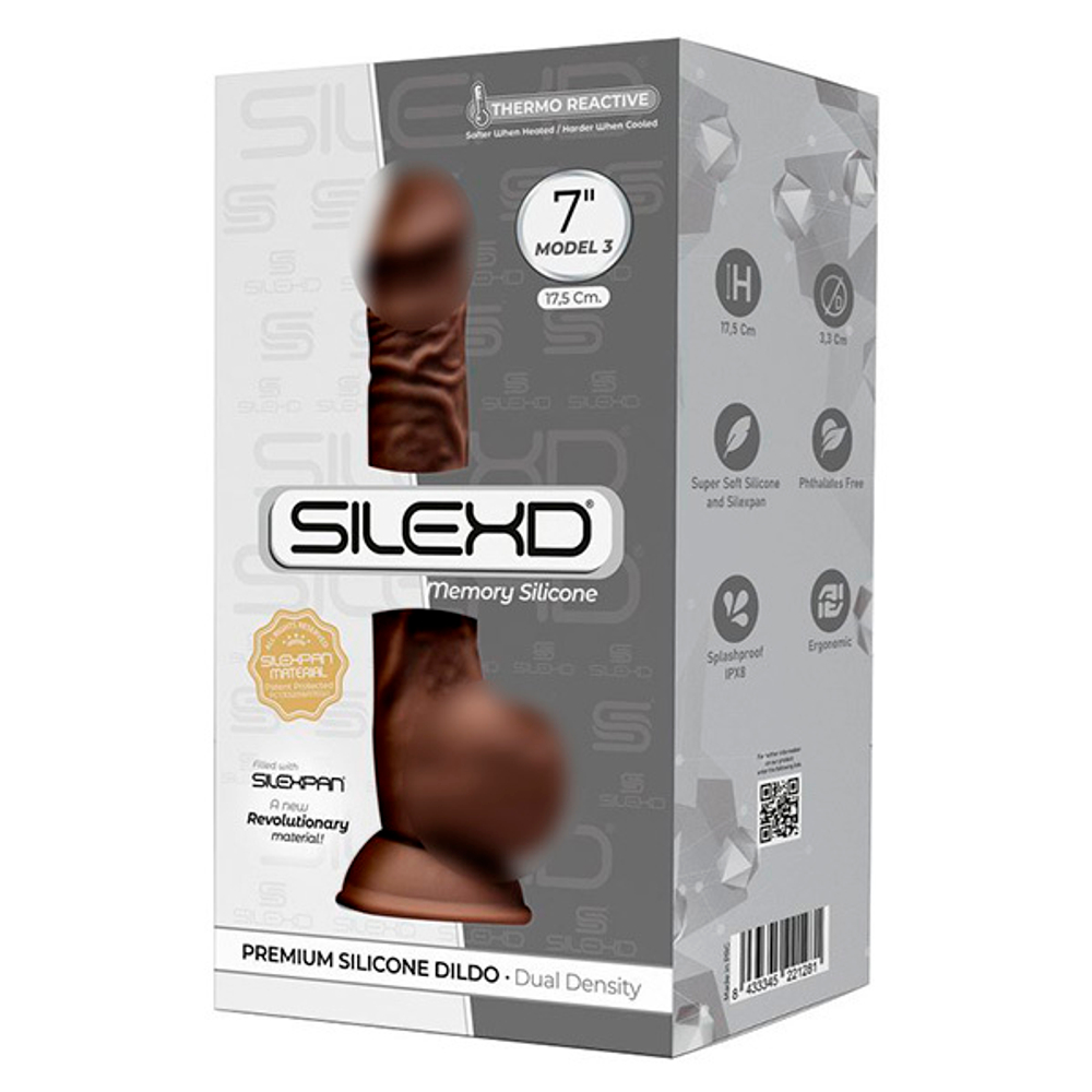 Коричневый фаллоимитатор 17,5см на присоске с мошенкой SilexD Premium Silicone Dildo 7" Model 3