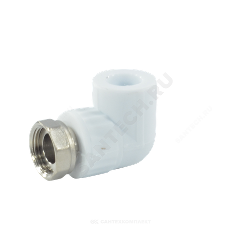 Угольник PP-R комбинированный белый Дн 20х3/4" с накидной гайкой VALFEX 10138120