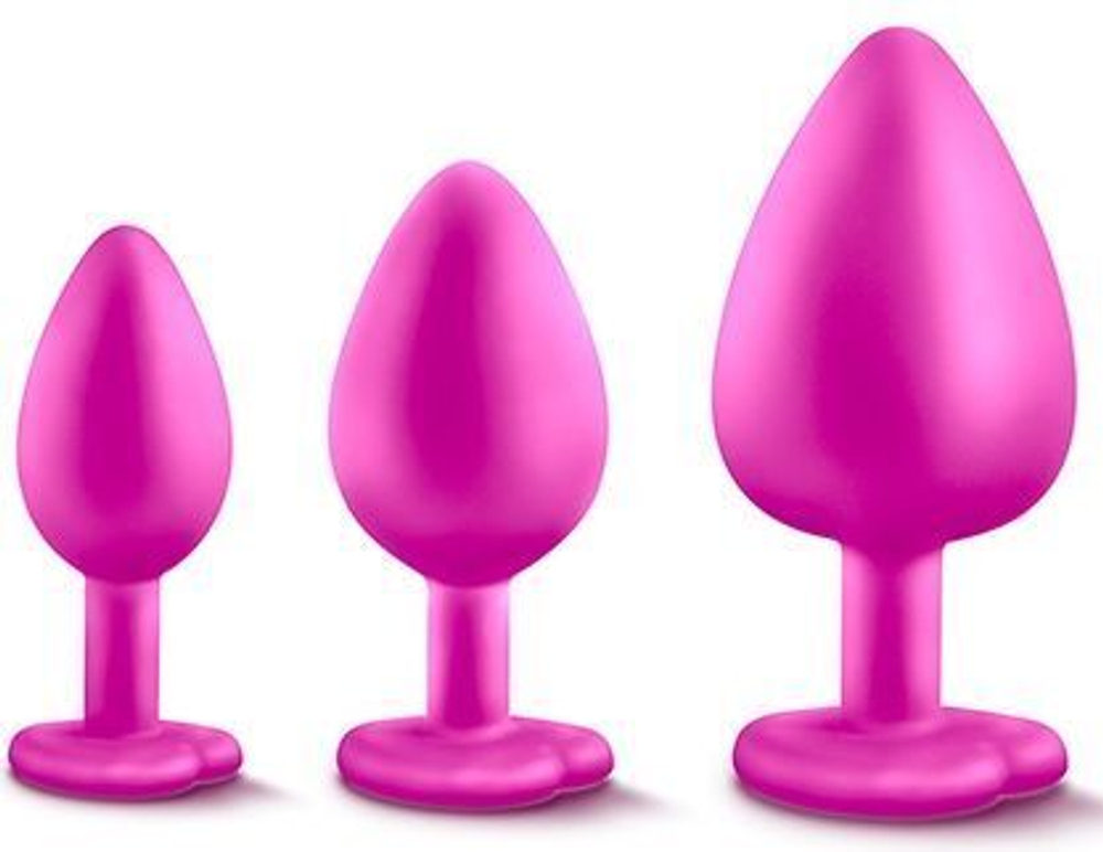 Набор розовых анальных пробок с прозрачным кристаллом-сердечком Bling Plugs Training Kit (Цвет: розовый)