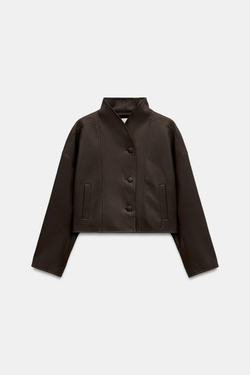 ZARA КУРТКА ИЗ ИСКУССТВЕННОЙ КОЖИ СО СКЛАДКАМИ НА СПИНЕ, КОРИЧНЕВЫЙ
