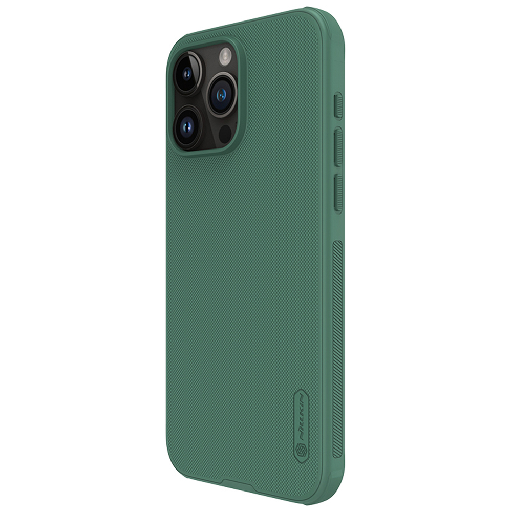 Усиленный чехол зеленого цвета (Deep Green) от Nillkin для iPhone 15 Pro Max, серия Super Frosted Shield Pro
