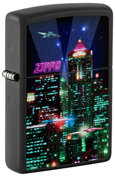 Цена наЗажигалка ZIPPO Cyber City с покрытием Black Matte, латунь/сталь, черная