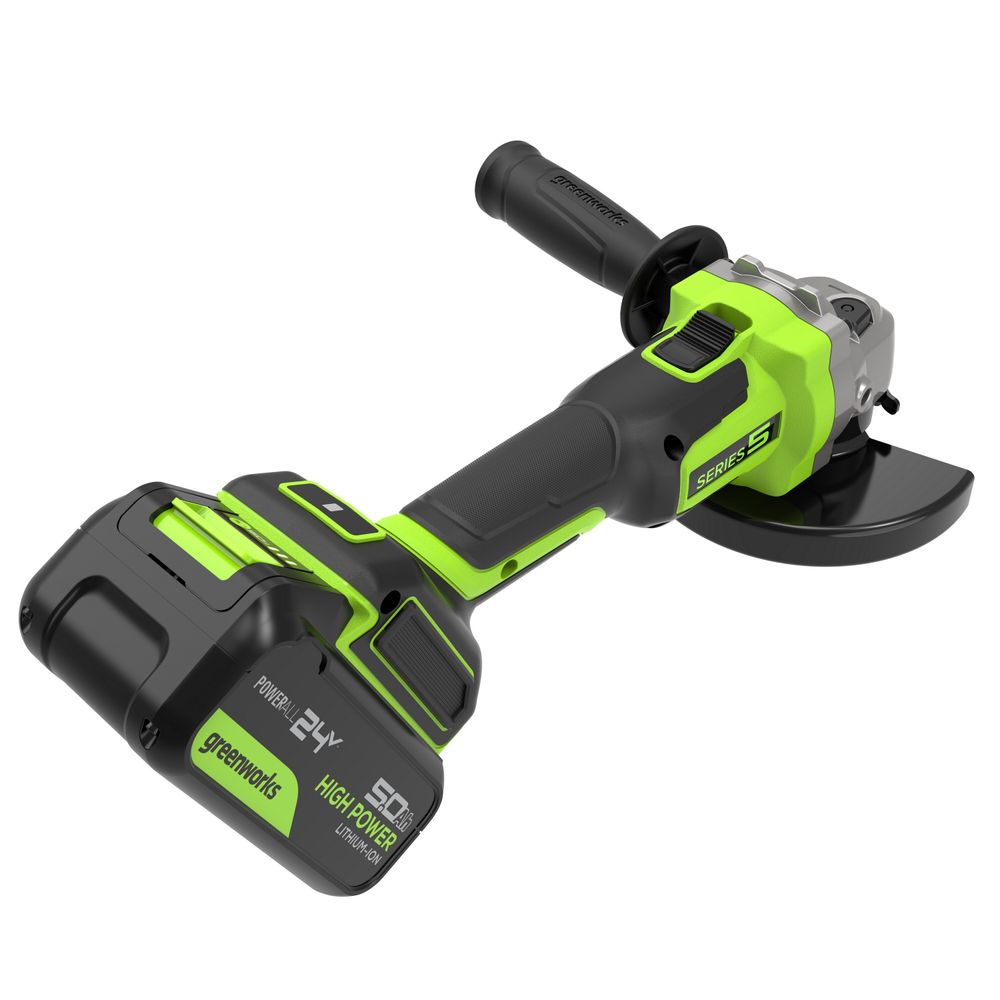 Угловая шлифовальная машина акк. Greenworks AG590, 24V, б/щет, 125 мм, 8500 об/мин, Anti-Kickback,1х5Ач,ЗУ,кор (3201007CUG)