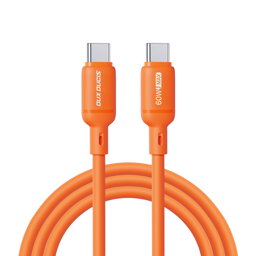 Оранжевый силиконовый кабель 60W разъем с USB-C на USB-C, длина 100см (1м), серия SILI Series от Dux Ducis
