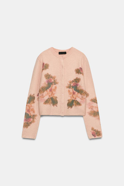 ZARA КАРДИГАН С ЦВЕТОЧНЫМ ПРИНТОМ, РОЗОВЫЙ