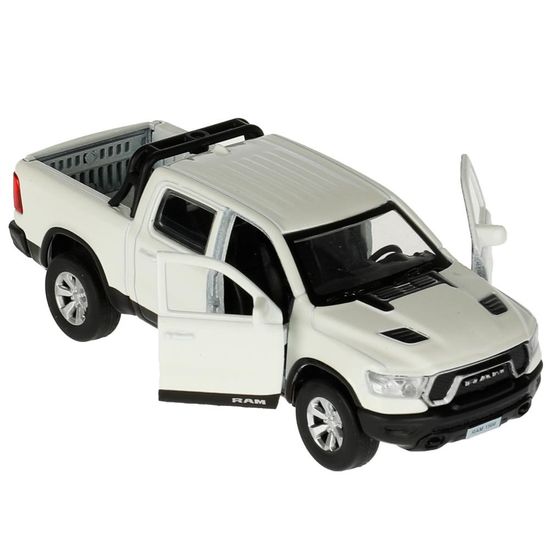 Машина металл DODGE RAM 1500 REBEL 13 см, двери, багаж, инер, белый, кор. Технопарк