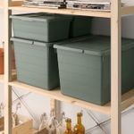 Коробка для хранения с крышкой IKEA SOCKERBIT (СОКЕРБИТ), Серо-зеленый, 38x51x30 см