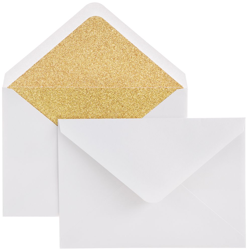 Конверт с глиттером, 120 г, Белый/Золото, 13,8*19,6 см.